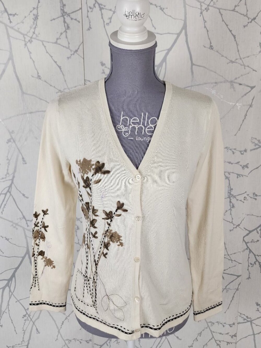 J. Jill Cream Floral Print Button Front Cardigan